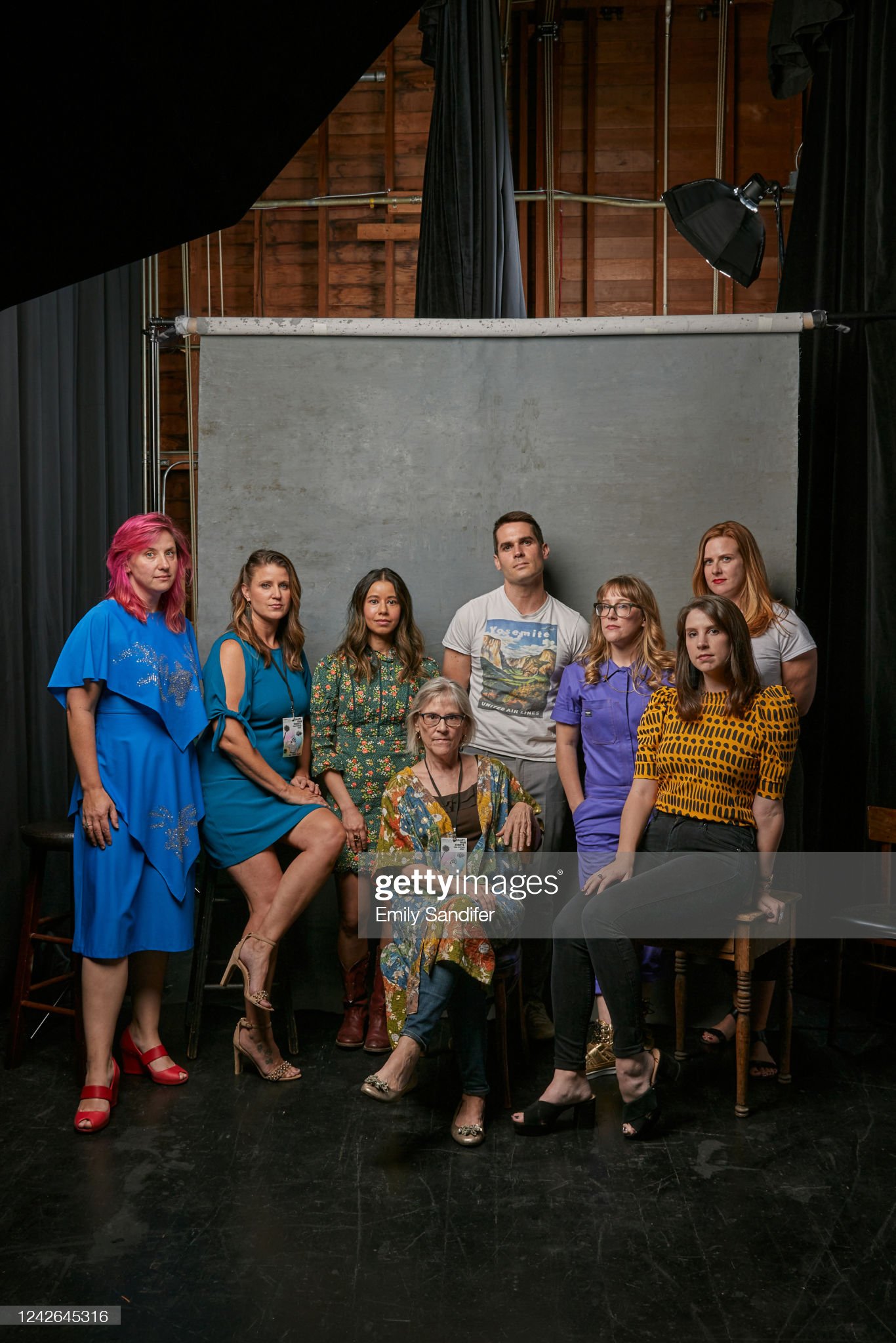 Emily Best, Elle Shaw, Sujata Day, Lauren Brown, Jim Cummings, Erin Brown Thomas, Anna Baumgarten, Jillian Corsie attend the Salute Your Shorts Film Festival Portrait Studio at Assistance League Theatre on August 19, 2022 in Los Angeles, California. (Photo by Emily Sandifer/Contour by Getty Images)